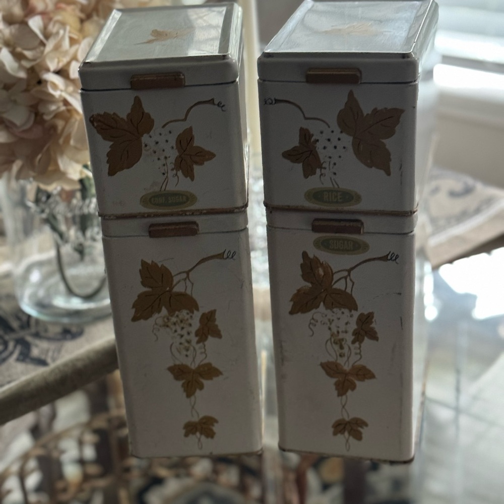 Vintage Floral Tin Canisters Set